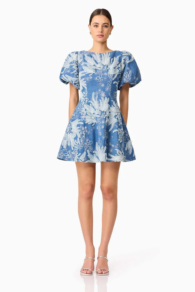 Anneliese A-Line Mini Dress in Blue Elliatt