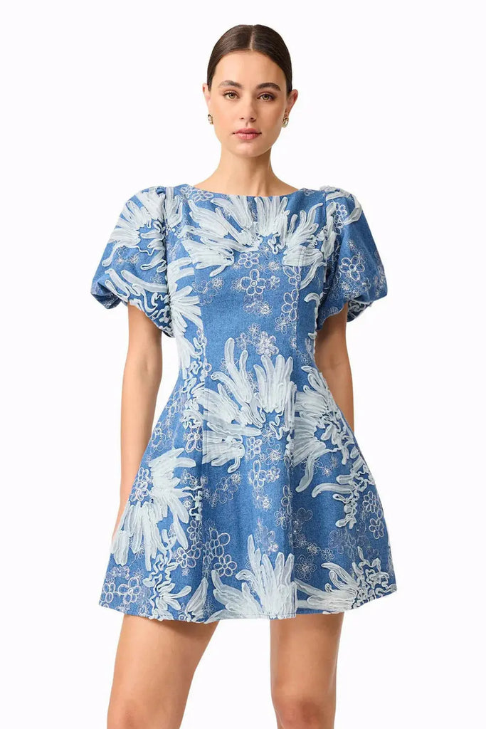Anneliese A-Line Mini Dress in Blue Elliatt