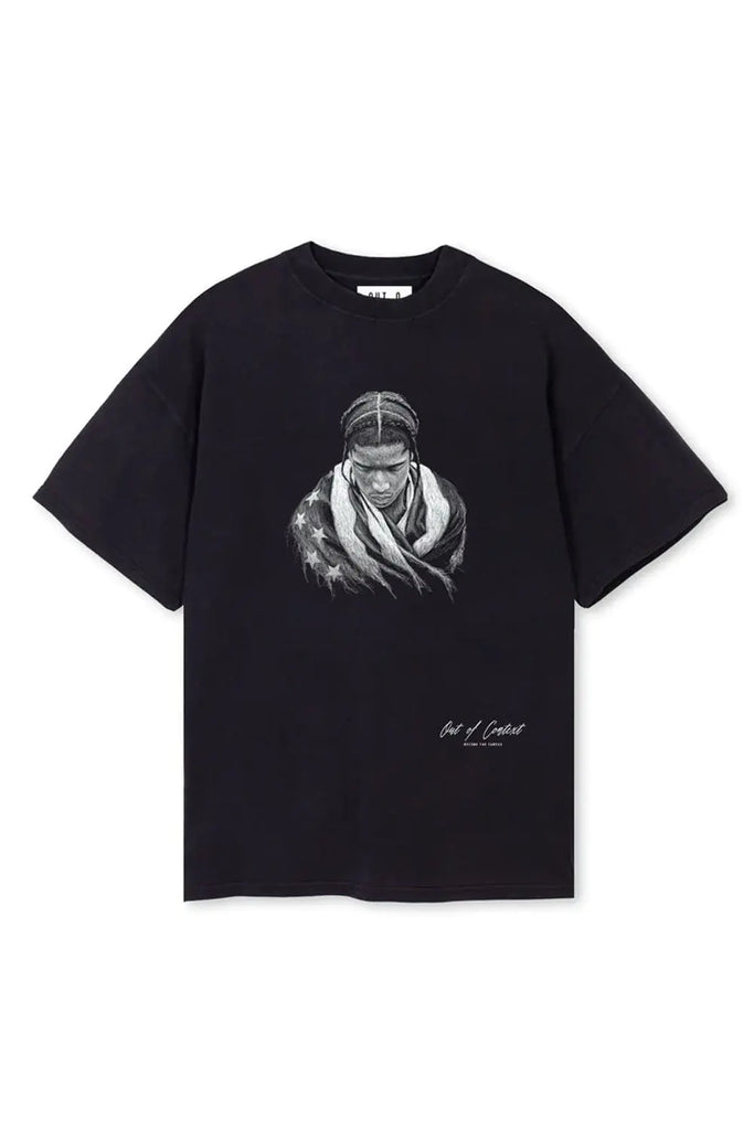 Asap Rocky Chest Print Oversized Tee for Mens Out Of Context