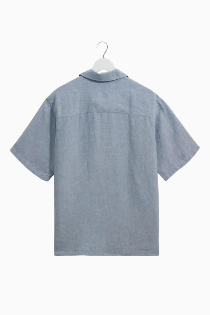 Bartlett - Blue Two-Tone Linen Short-Sleeve Shirt Wax London