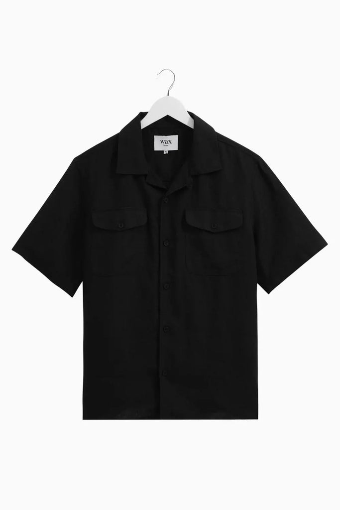 Bartlett - Washed Black Linen Short-Sleeve Shirt Wax London