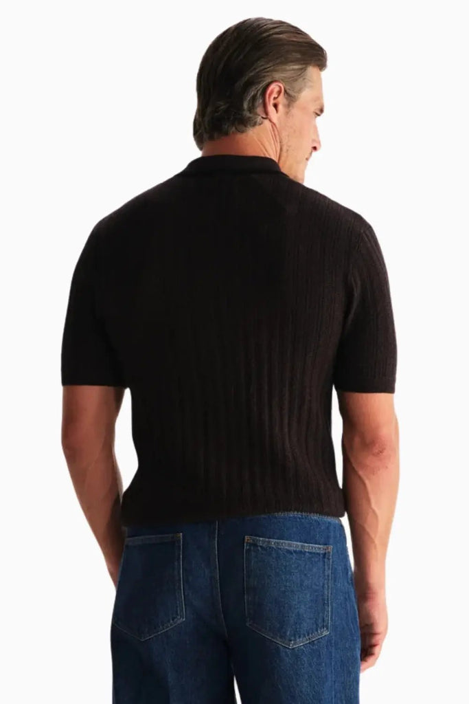 Bury Zip Polo Stripe Rice Stitch for Mens Wax London