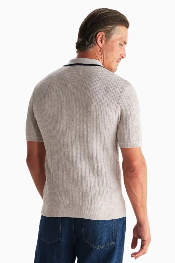 Bury Zip Polo Stripe Rice Stitch for Mens Wax London