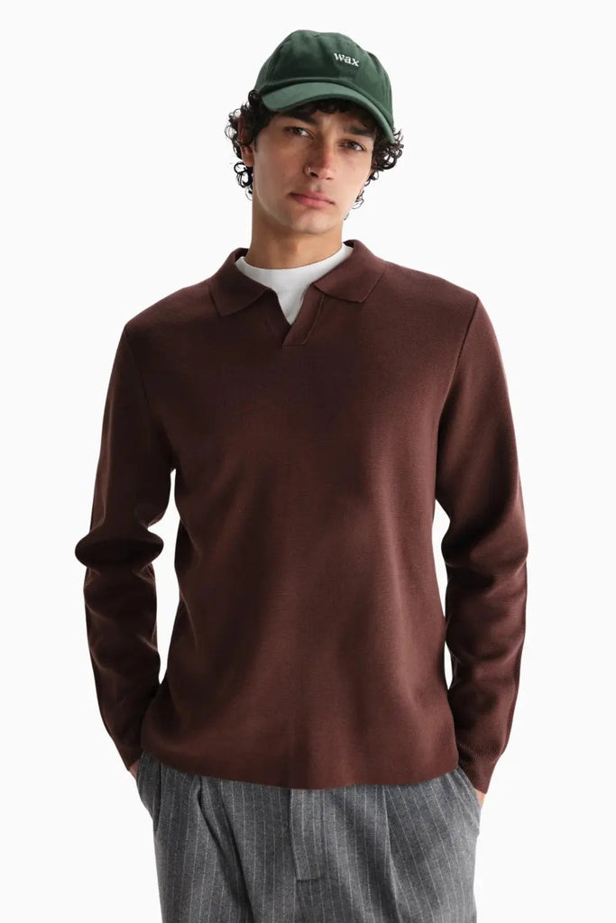Carter Open Collar Polo Milano Knit for Mens Wax London