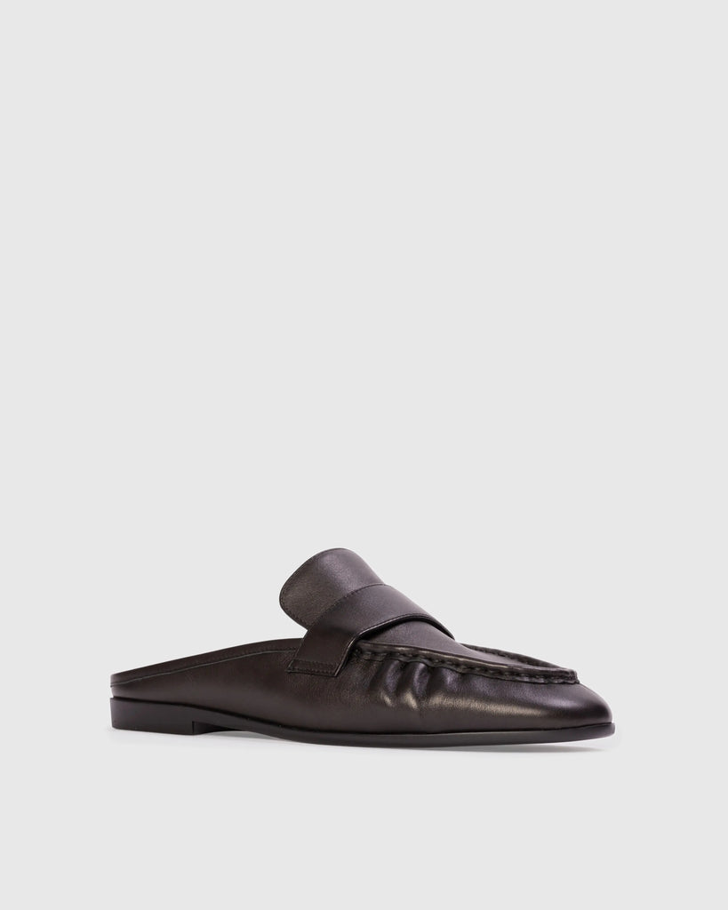 Classic Round Toe Backless Slip On Loafer Black Suede Studio