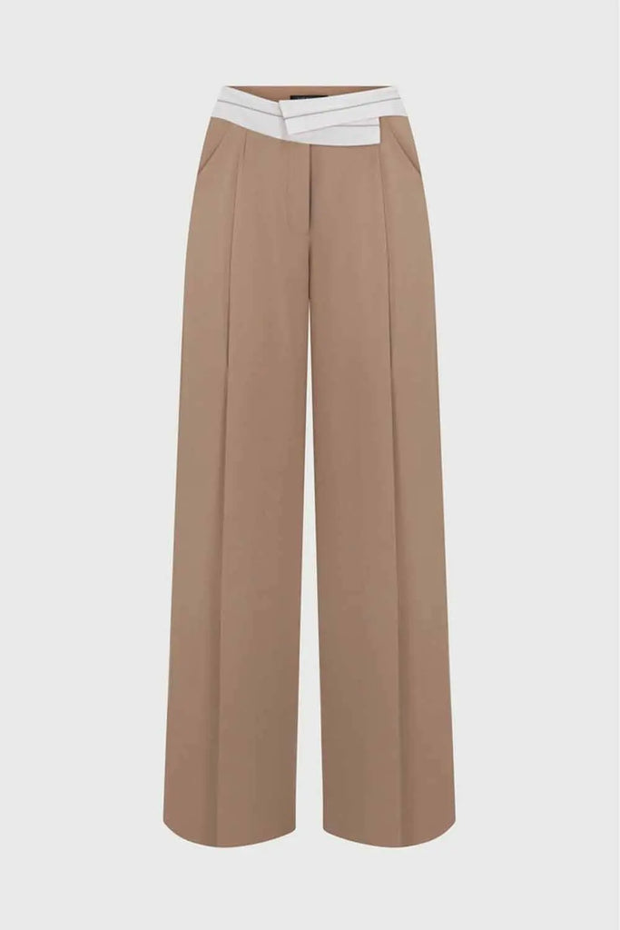 Contrast V-Waist Palazzo Pants Naked Wardrobe