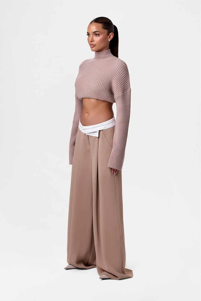 Contrast V-Waist Palazzo Pants Naked Wardrobe