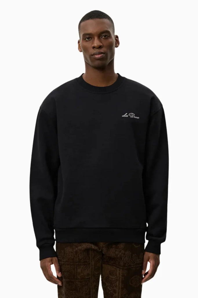 Crew Heavyweight Cotton Sweatshirt for Men – Black Les Deux