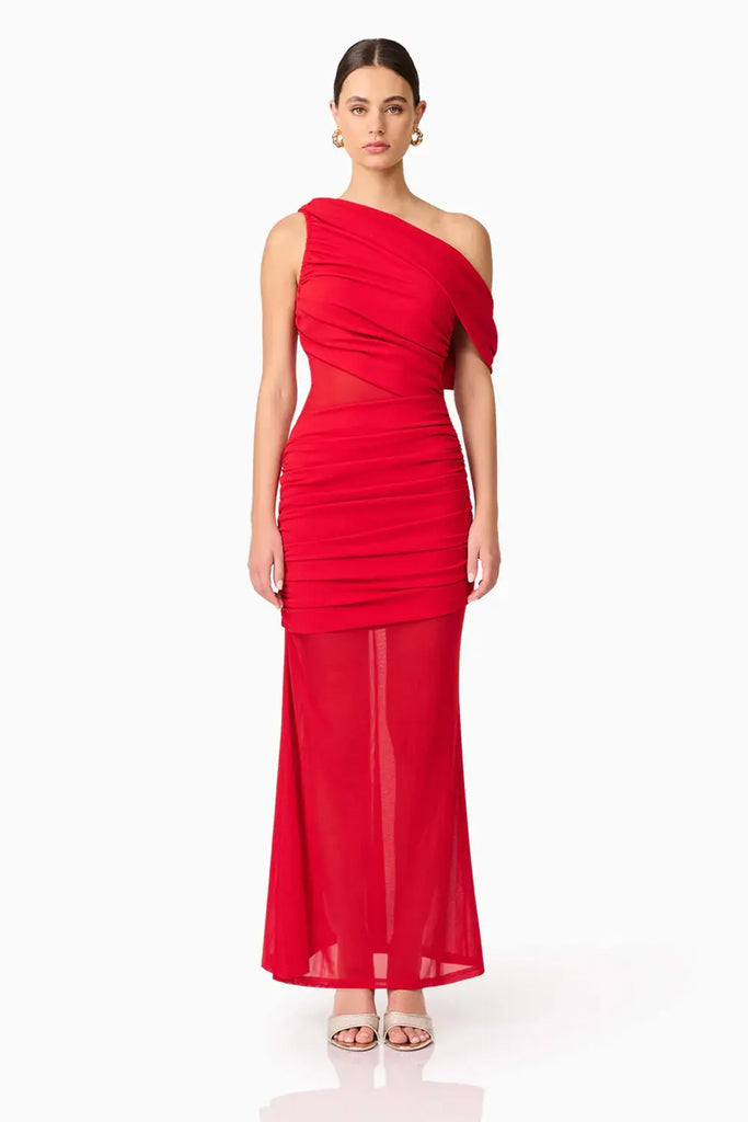 Darya Asymmetrical Gown in Red Elliatt