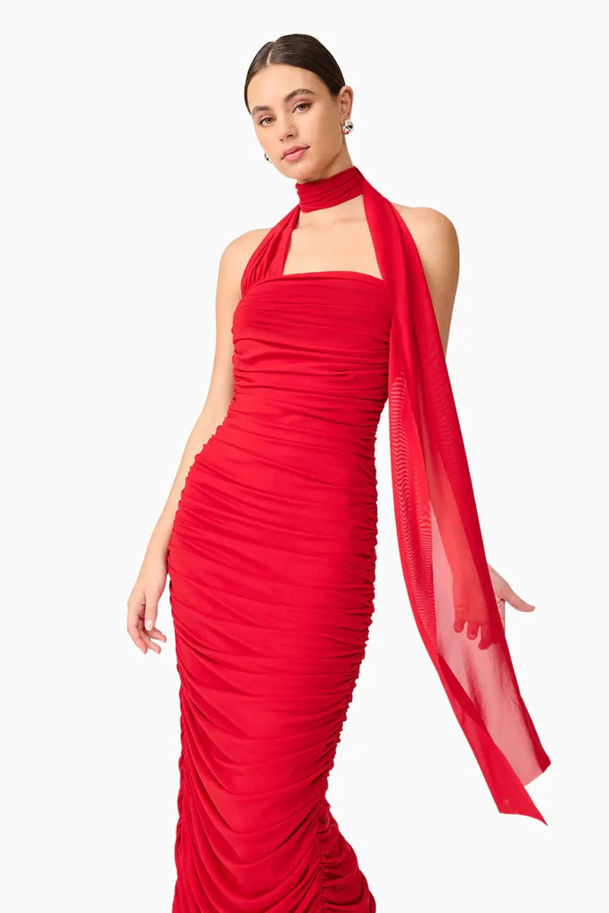 Darya Asymmetrical Gown in Red Elliatt