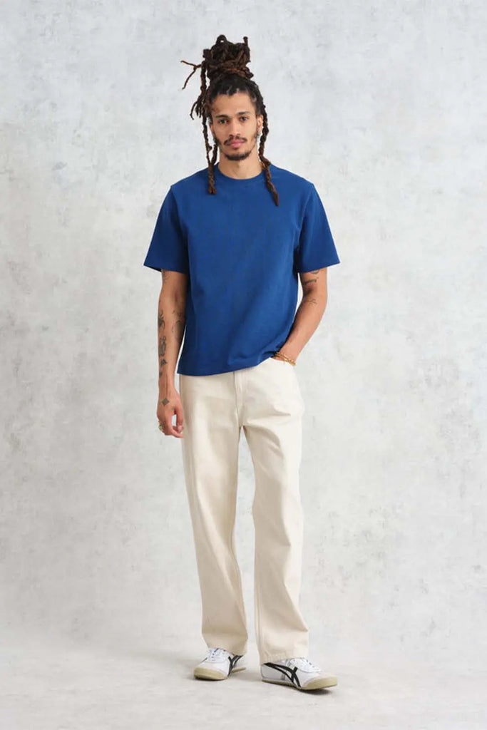 Dean - Blue Textured Organic Cotton T-Shirt Wax London