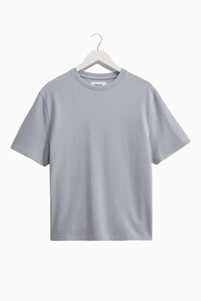 Dean - Pale Blue Textured Organic Cotton T-Shirt Wax London