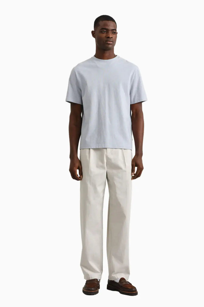 Dean - Pale Blue Textured Organic Cotton T-Shirt Wax London