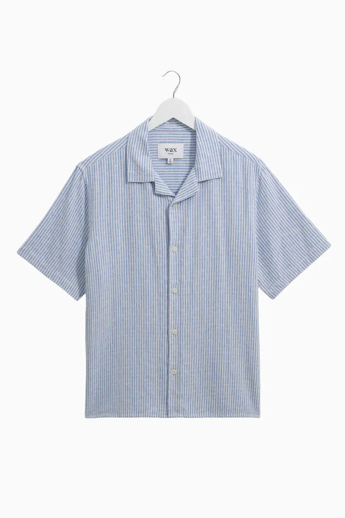 Didcot - Blue And White Textured Stripe Short-Sleeve Shirt Wax London