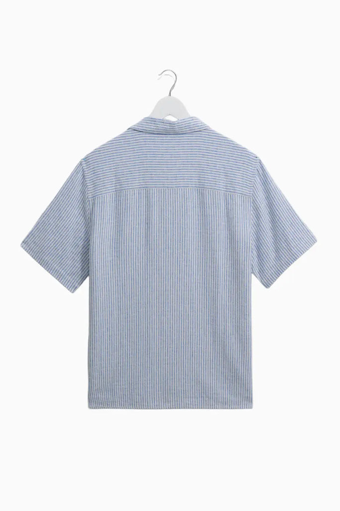 Didcot - Blue And White Textured Stripe Short-Sleeve Shirt Wax London