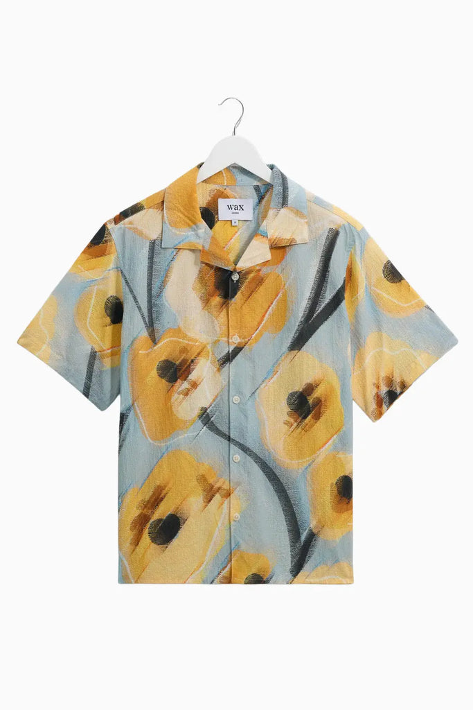 Didcot - Blue And Yellow Abstract Poppy Short-Sleeve Shirt Wax London
