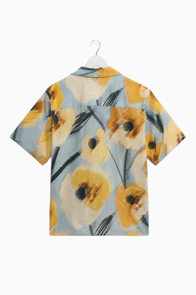 Didcot - Blue And Yellow Abstract Poppy Short-Sleeve Shirt Wax London