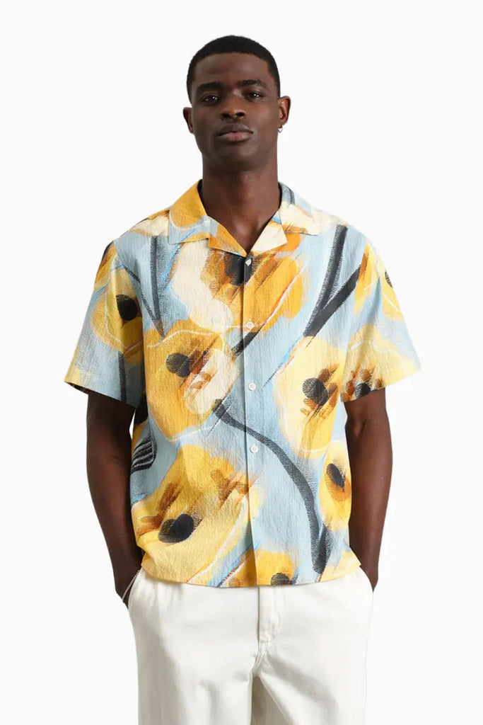 Didcot - Blue And Yellow Abstract Poppy Short-Sleeve Shirt Wax London
