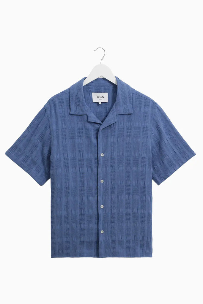 Didcot - Mid-Blue Waffle Seersucker Cotton Short-Sleeve Shirt Wax London
