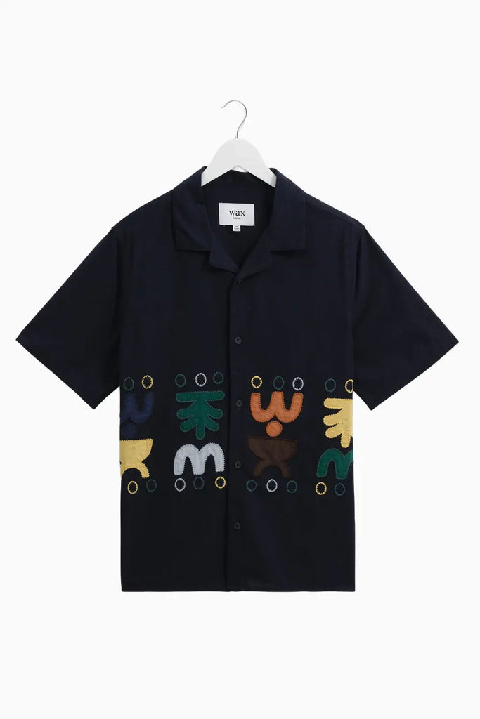 Didcot - Navy And Multicolour Bold Doodle Applique Short-Sleeve Shirt Wax London