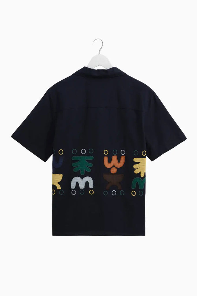 Didcot - Navy And Multicolour Bold Doodle Applique Short-Sleeve Shirt Wax London