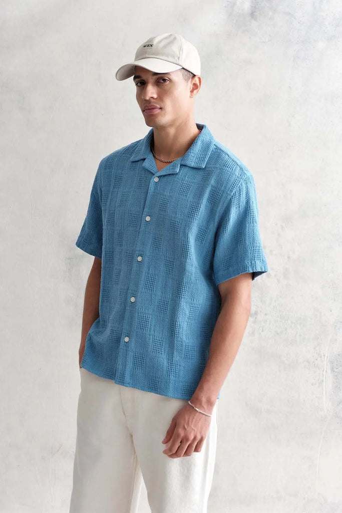 Didcot Shirt Blue Patchwork Waffle Wax London