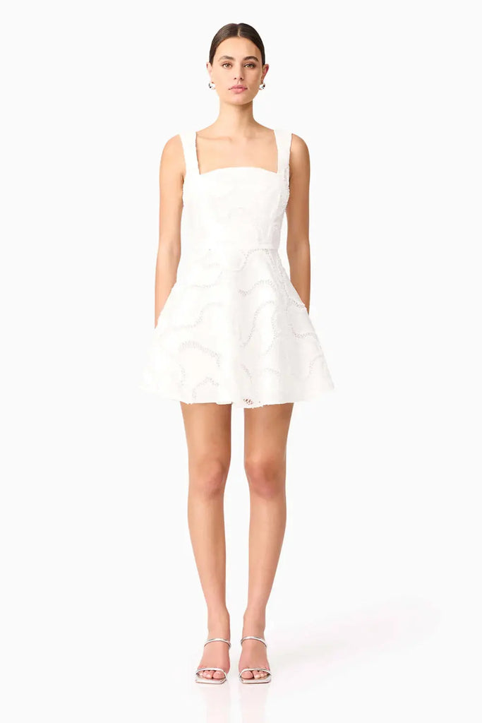 Elara Beaded Mini Dress in White Elliatt