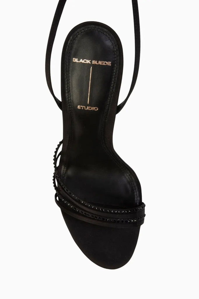 Embellished Round Toe Multi Strap Sandal for Womens Black Suede Studio
