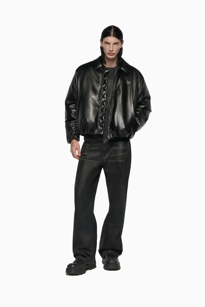 Faux Leather Puffer Bomber Jacket for Mens Misbhv