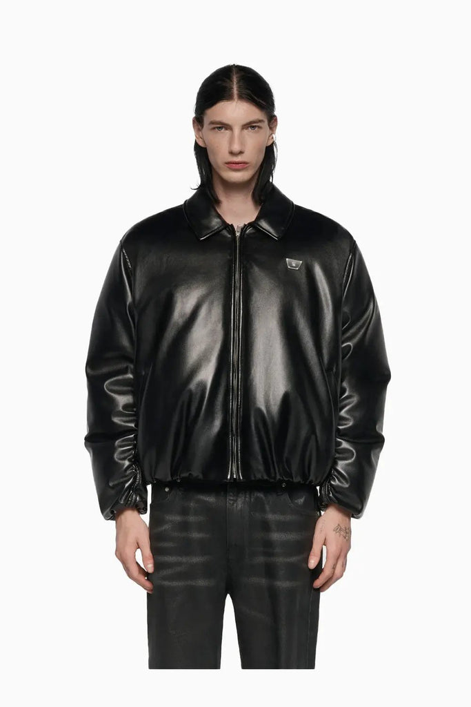 Faux Leather Puffer Bomber Jacket for Mens Misbhv