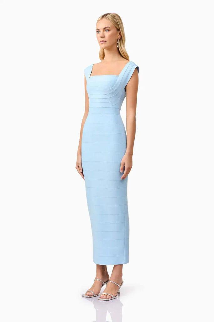 Fiona Fitted Maxi Dress in Blue Elliatt