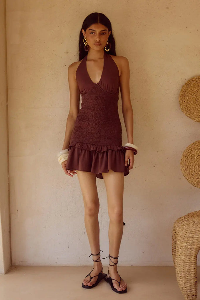 Fleur Shirred Halter Mini Dress Runaway The Label