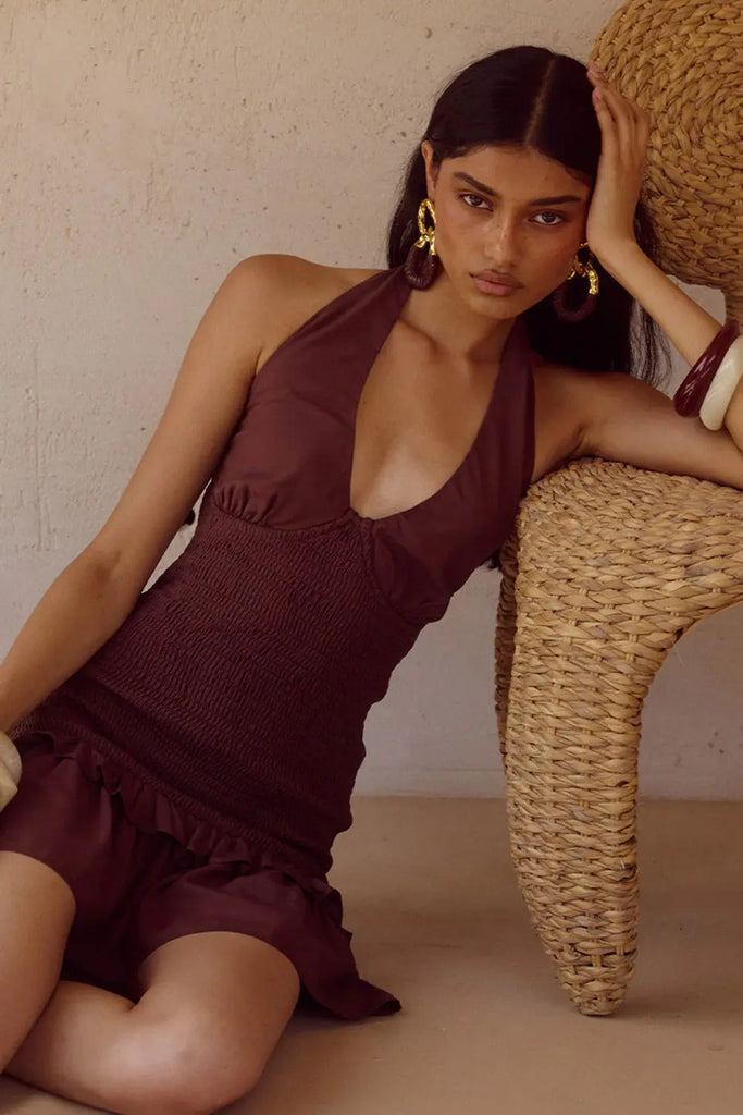 Fleur Shirred Halter Mini Dress Runaway The Label