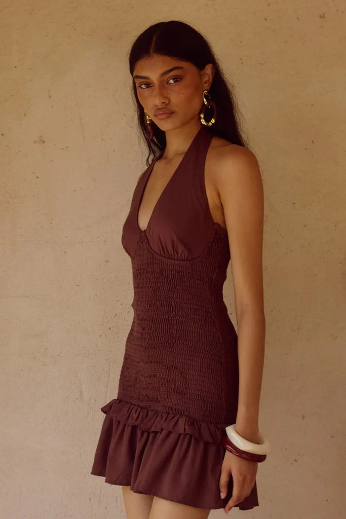 Fleur Shirred Halter Mini Dress Runaway The Label