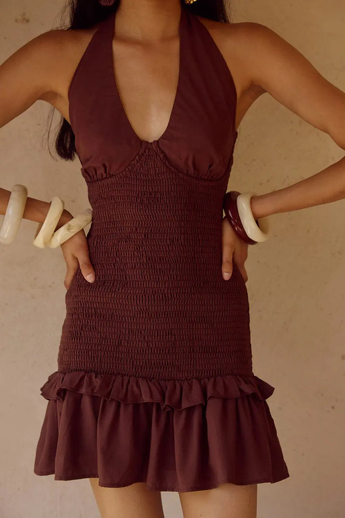 Fleur Shirred Halter Mini Dress Runaway The Label