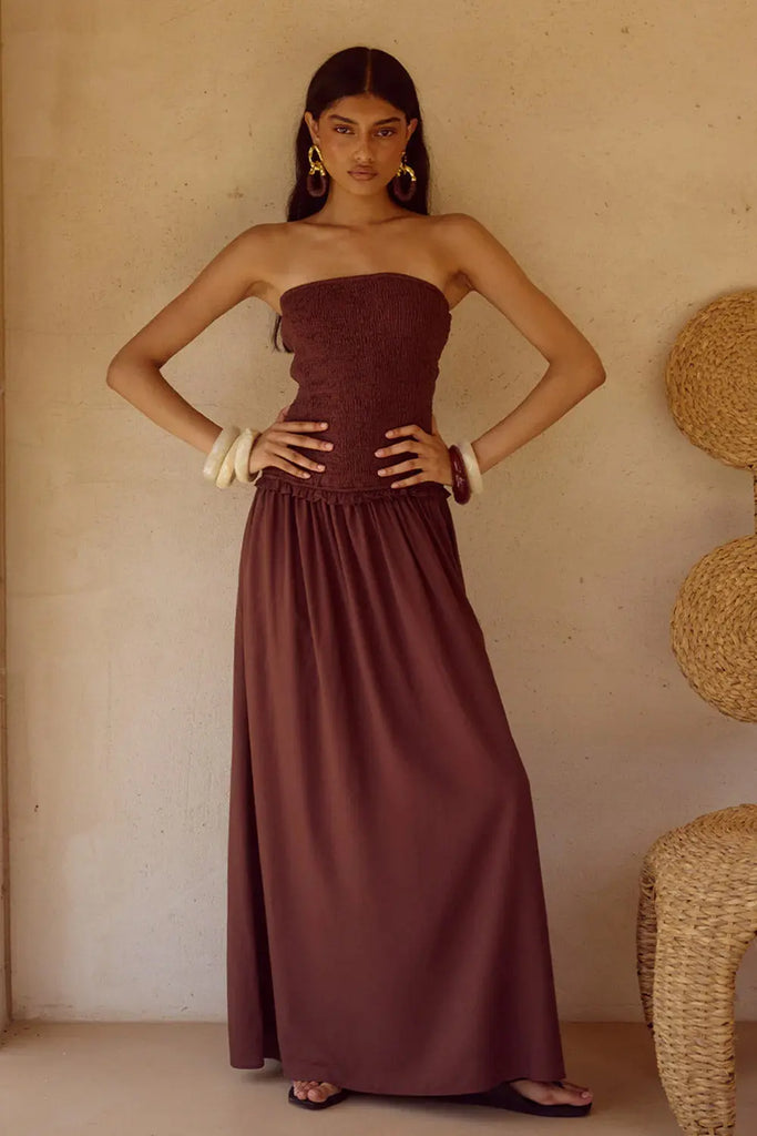 Fleur Shirred Straplesss Maxi Dress for Womens Runaway The Label