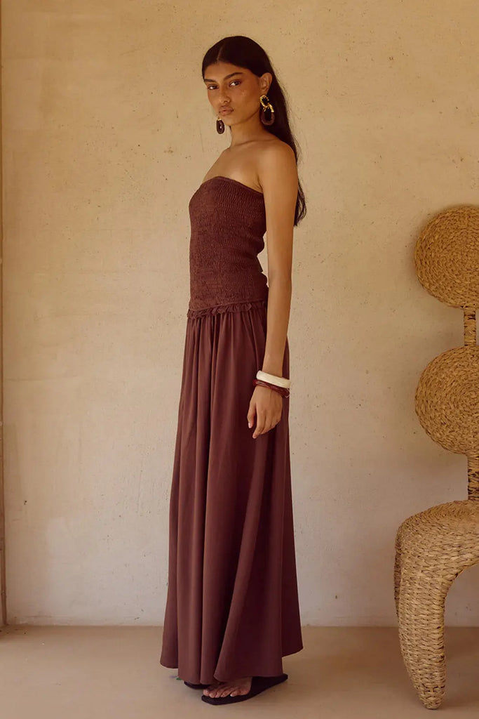 Fleur Shirred Straplesss Maxi Dress for Womens Runaway The Label