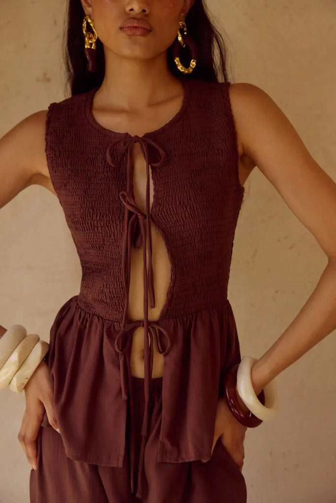 Fleur Shirred Tie Front Top Runaway The Label