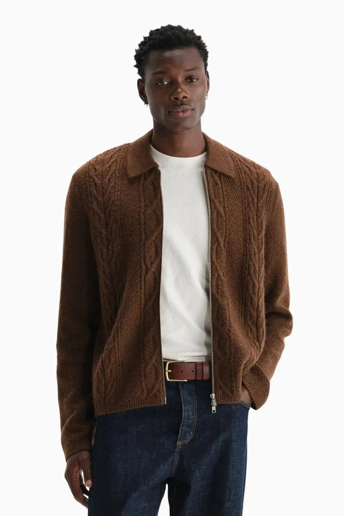 Friar Zip Knit Jacket Brush Cable for Mens Wax London