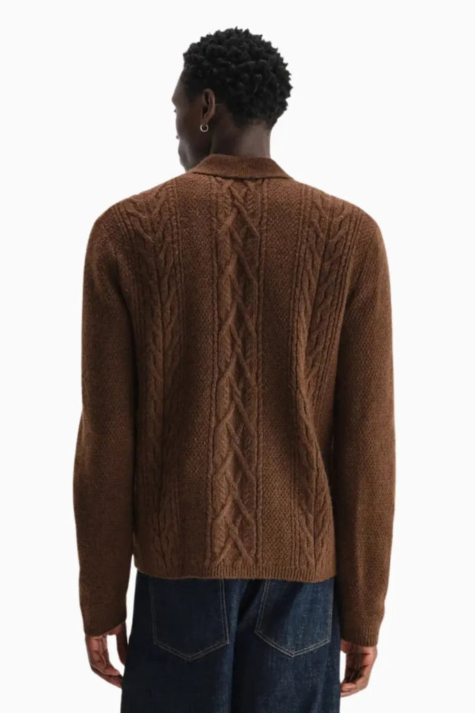 Friar Zip Knit Jacket Brush Cable for Mens Wax London