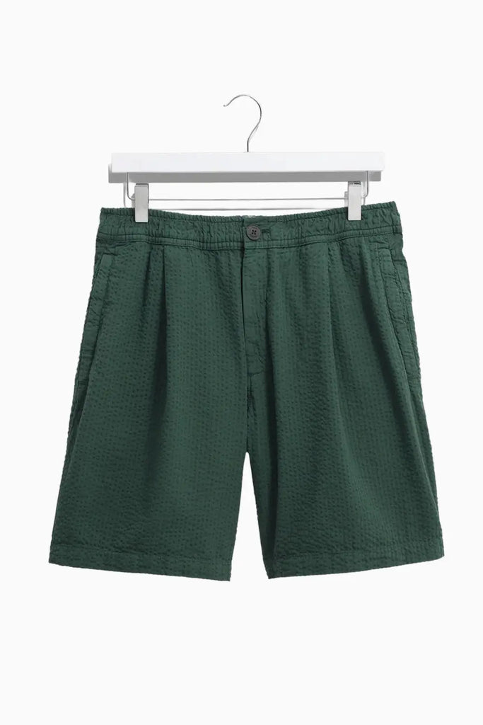 Fuller - Forest Green Cotton Seersucker Shorts Wax London