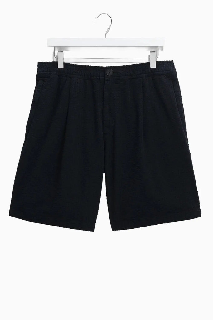 Fuller - Navy Cotton Seersucker Shorts Wax London