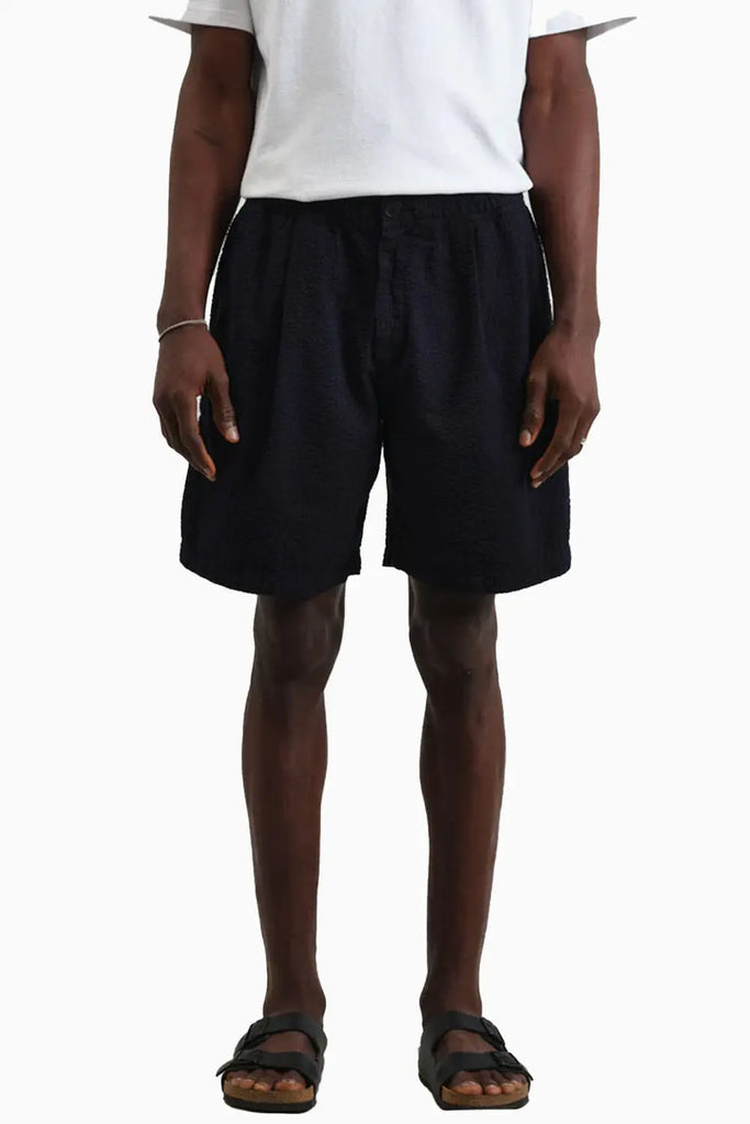 Fuller - Navy Cotton Seersucker Shorts Wax London