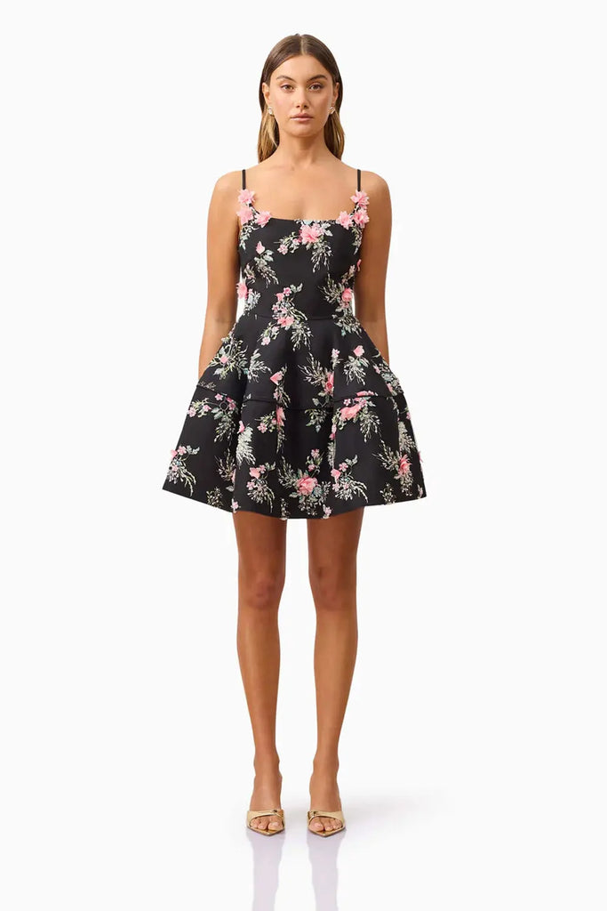 Gaia Floral Mini Dress in Black Elliatt