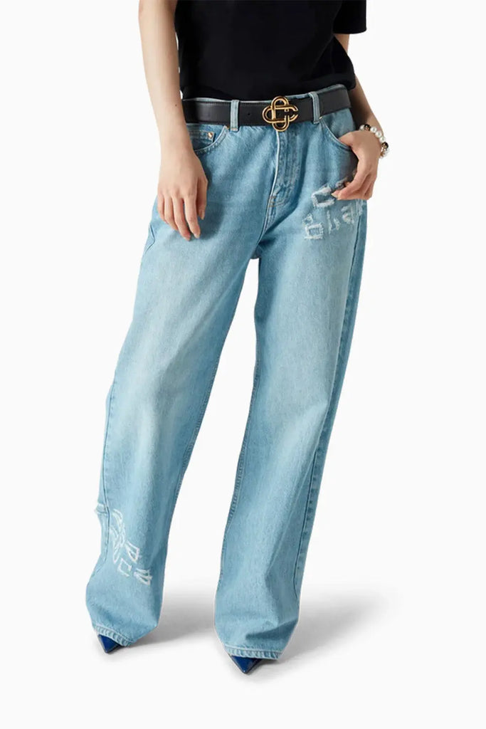 Graffiti Distressed Denim Jeans Casablanca