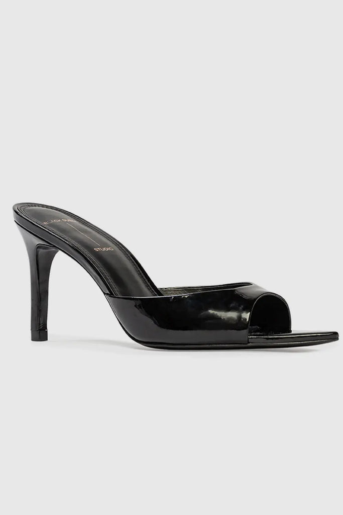 High Heel Slip On Sandal for Womens Black Suede Studio