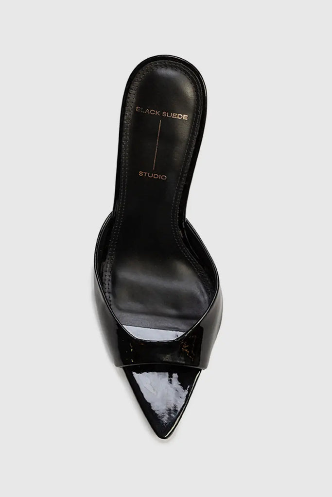 High Heel Slip On Sandal for Womens Black Suede Studio