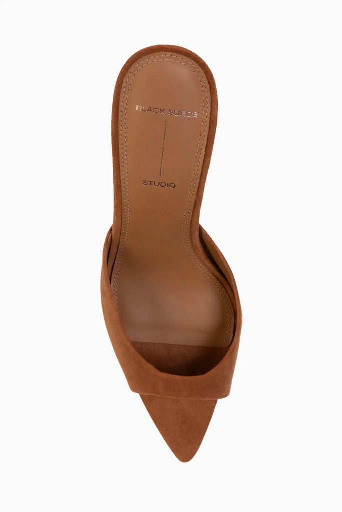 High Heel Slip On Sandal for Womens Black Suede Studio