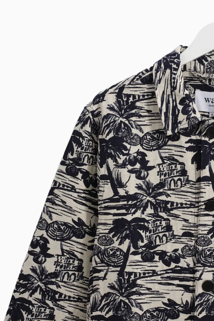 Iggy Jacket Beach Scene Jacquard Navy / Ecru for Mens Wax London