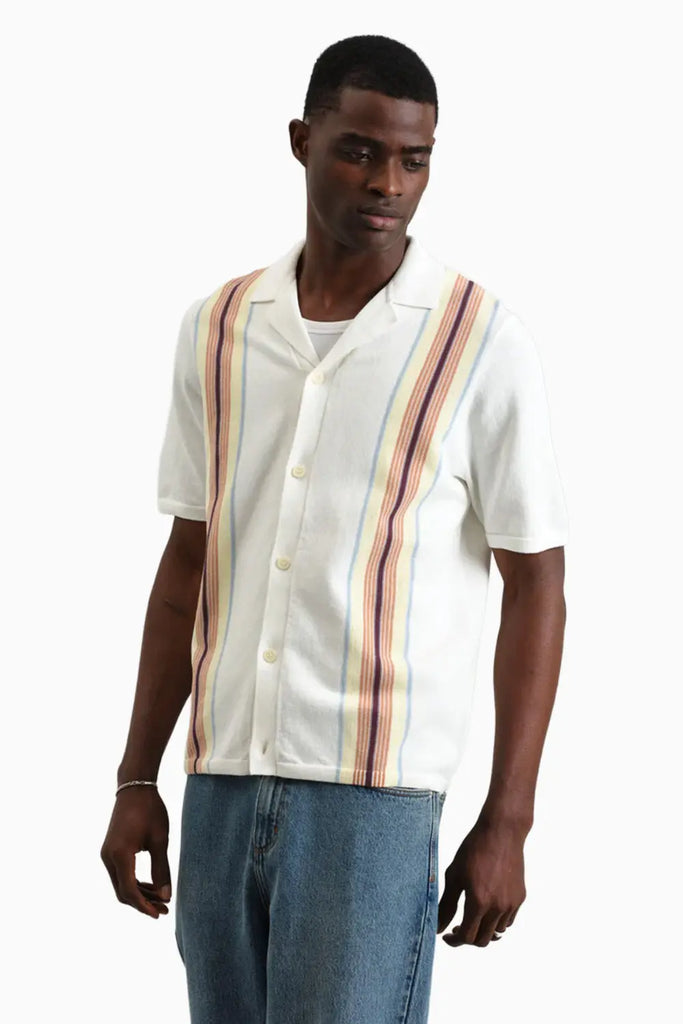 Ivy - Ecru And Multicolour Striped Cotton Polo Shirt Wax London